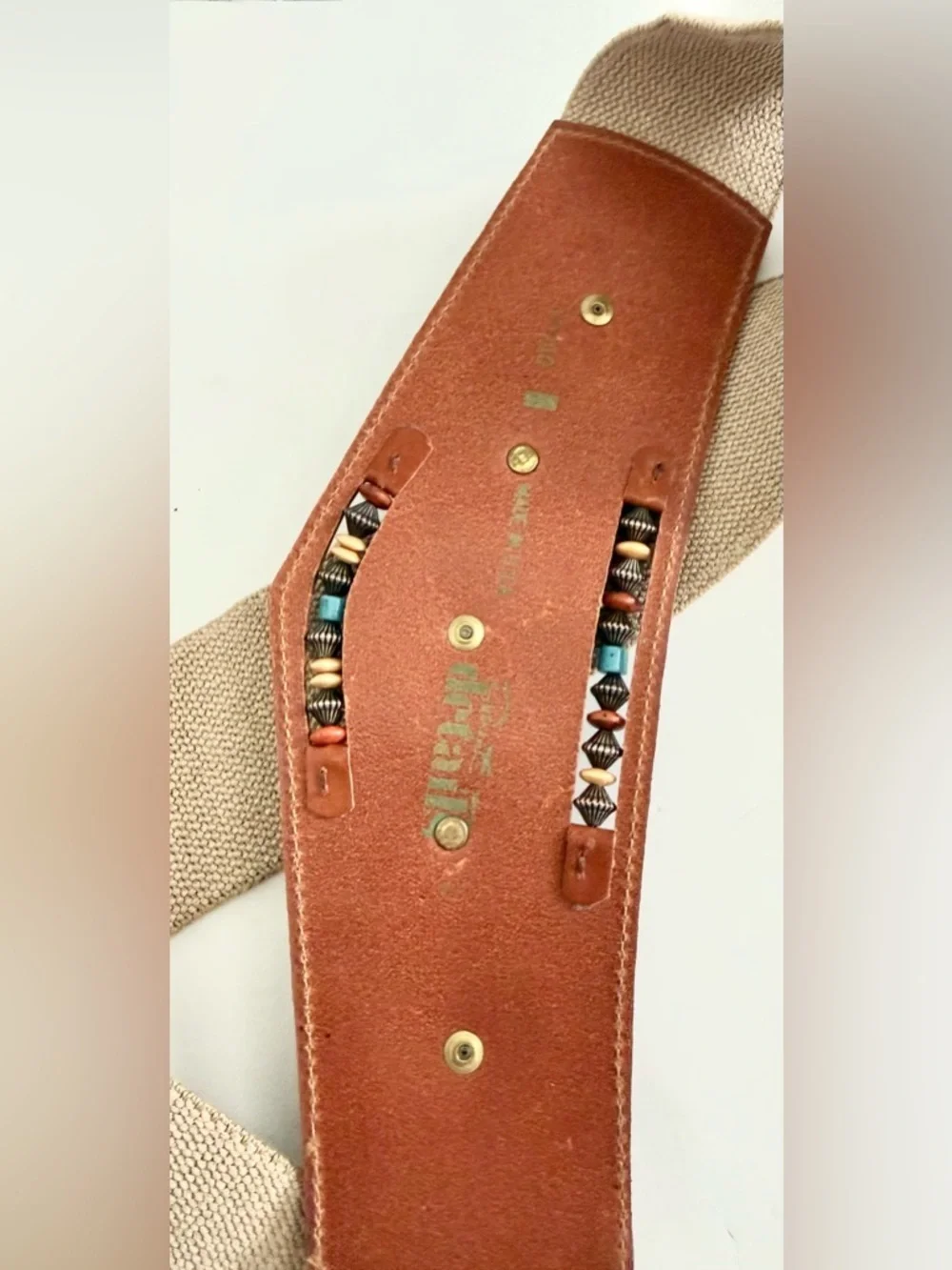 Patricia Green Details Vintage Belt Beaded Silver Turquoise Boho Woven Leather